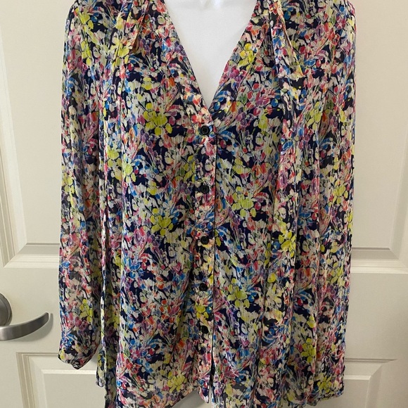 JASON WU Collection Floral Multicolor Lined Women’s Blouse w Attached Neck Tie - Picture 6 of 11